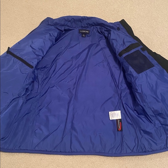 Lands' End primaloft small (6-8) Black Quilted Puffer Jacket with Blue Accents. - Picture 4 of 11
